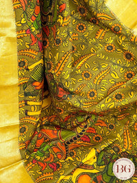 Kanjeevaram pen kalamkari saree on pure handloom silk - Yellow