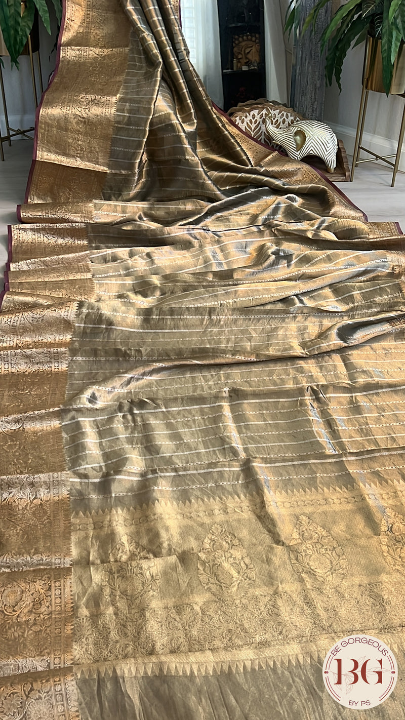 Banarasi Tissue Silk Saree, silk mark certified color - golden