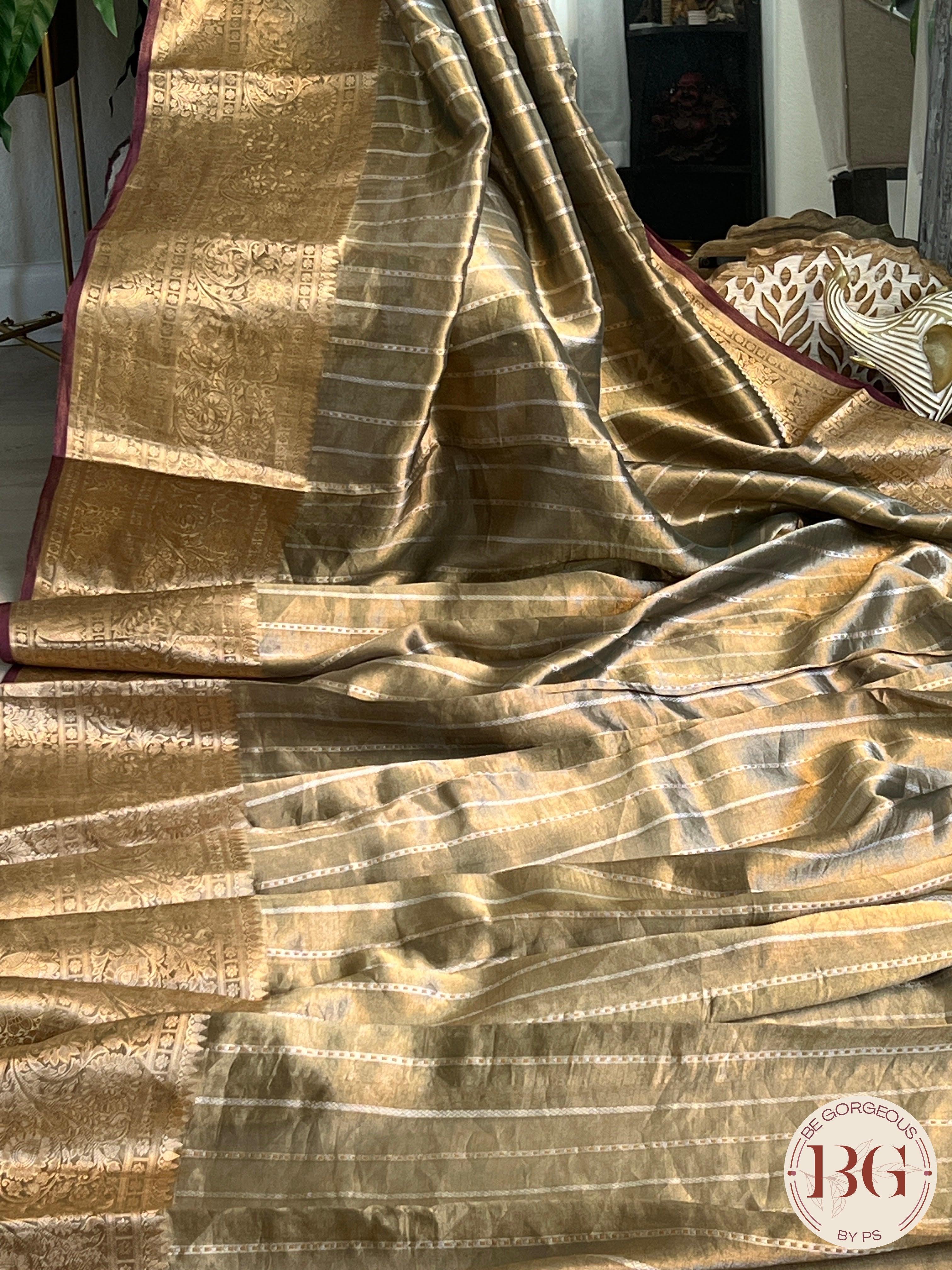 Banarasi Tissue Silk Saree, silk mark certified color - golden