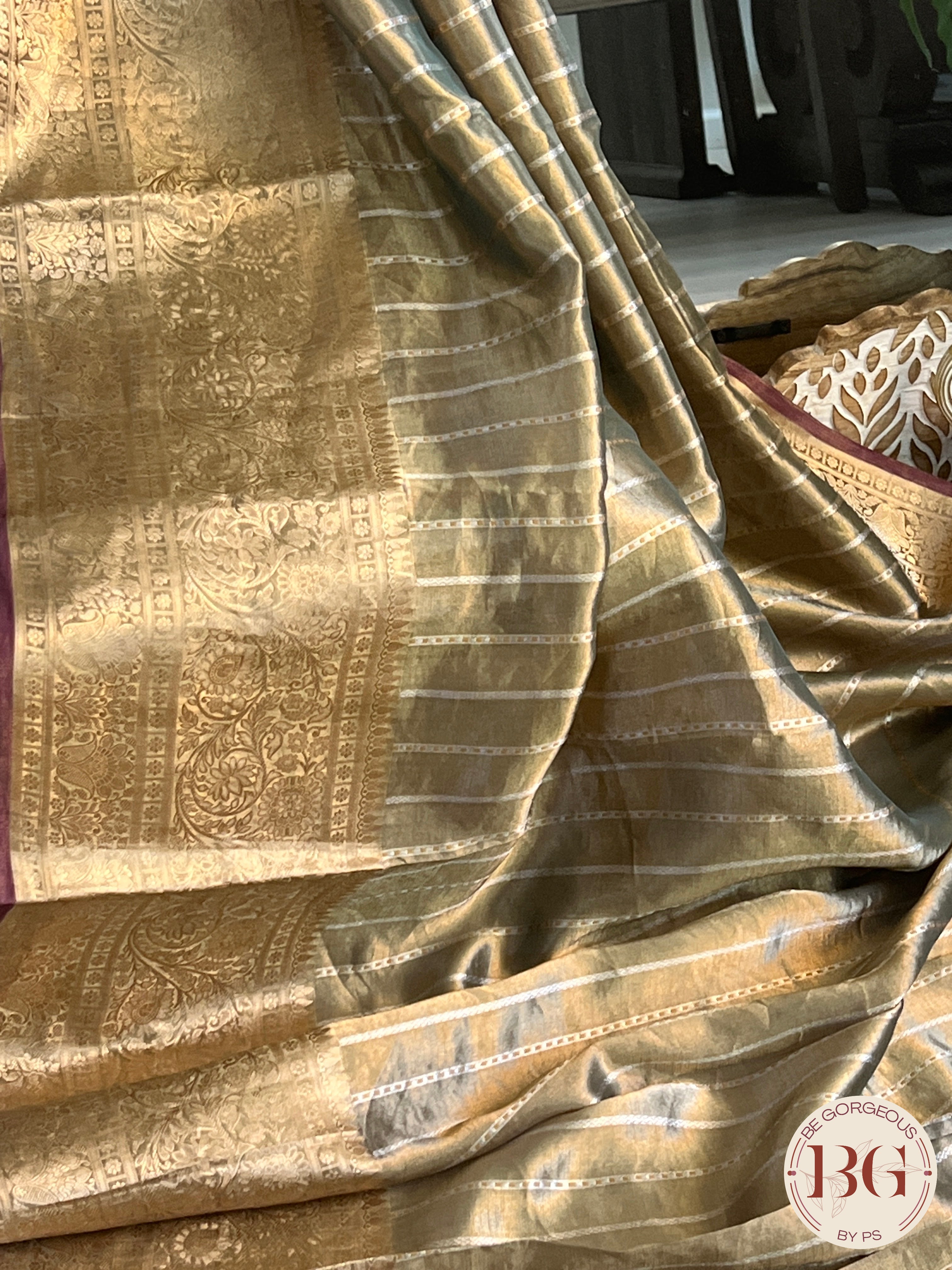 Banarasi Tissue Silk Saree, silk mark certified color - golden