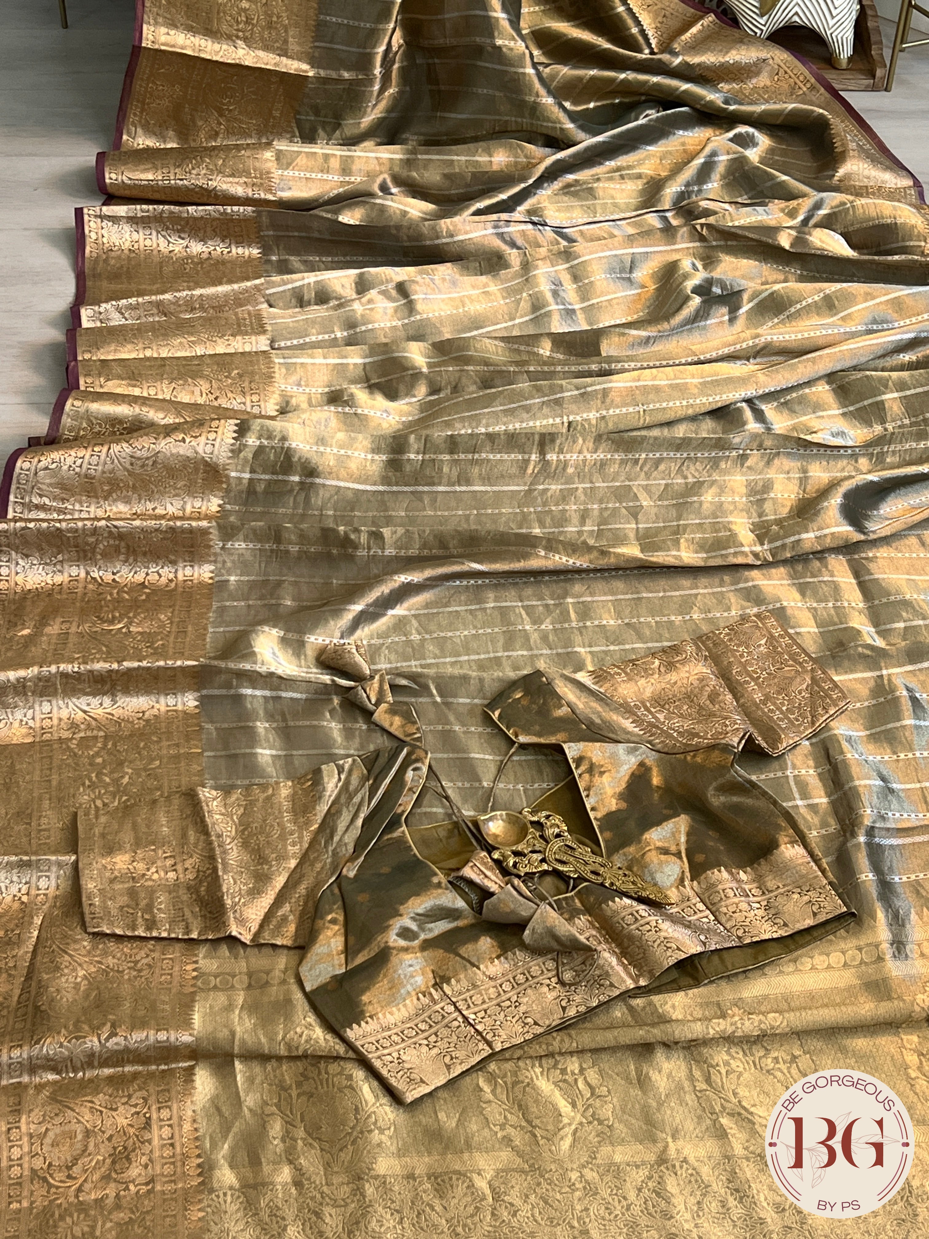 Banarasi Tissue Silk Saree, silk mark certified color - golden