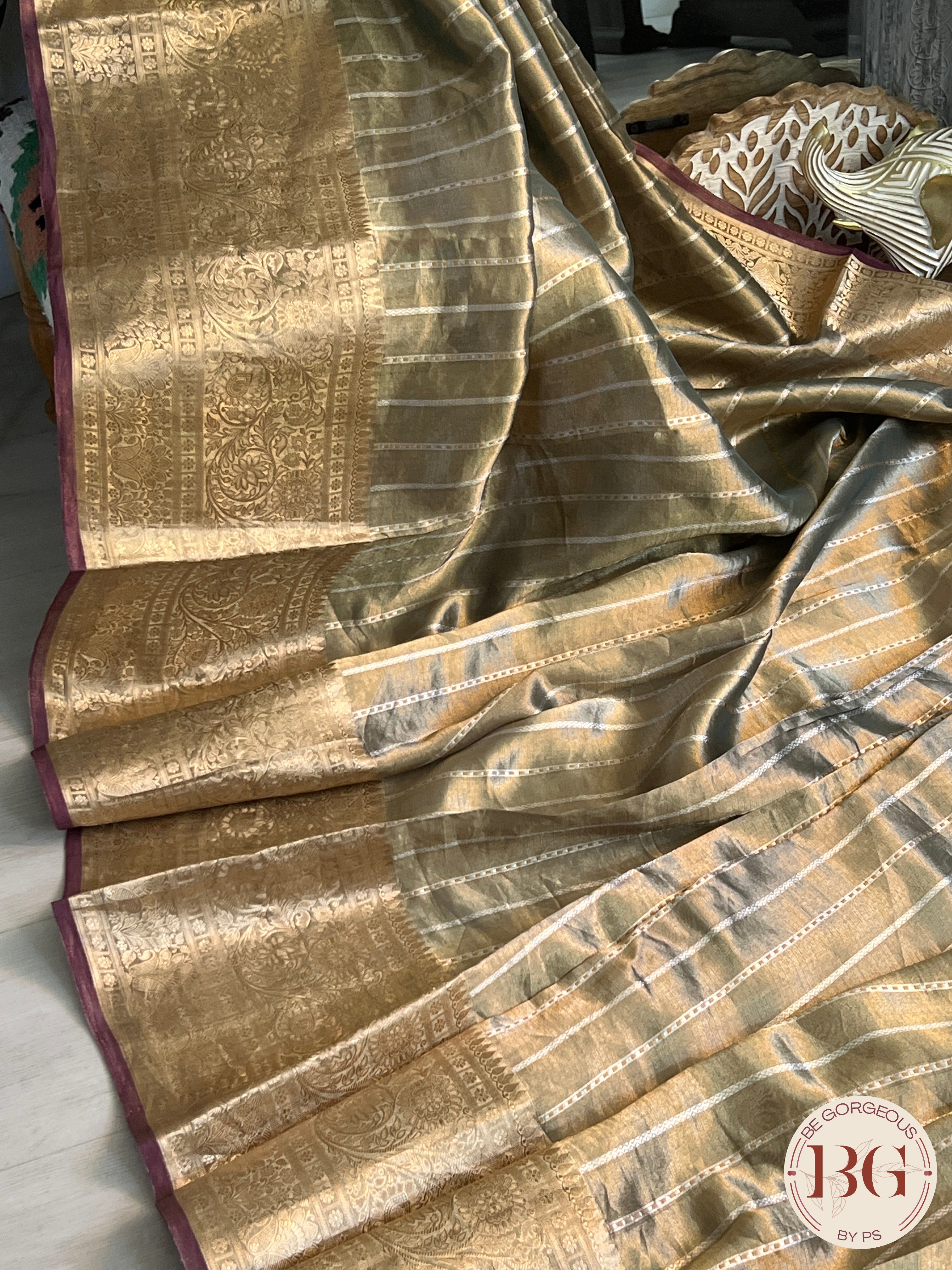 Banarasi Tissue Silk Saree, silk mark certified color - golden