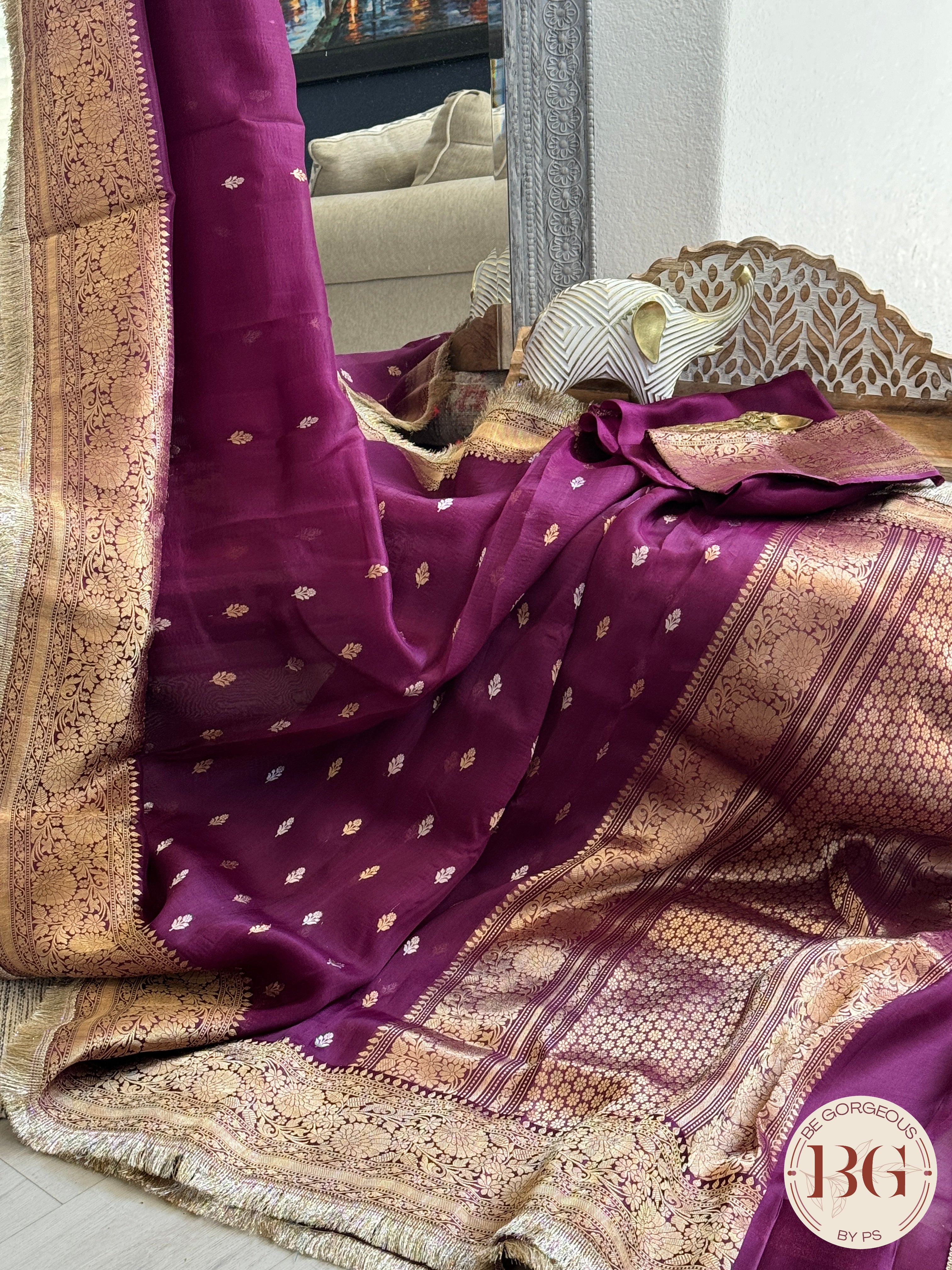 Banarasi kora organza with gota kinaari handloom silk mark certified saree - Purple