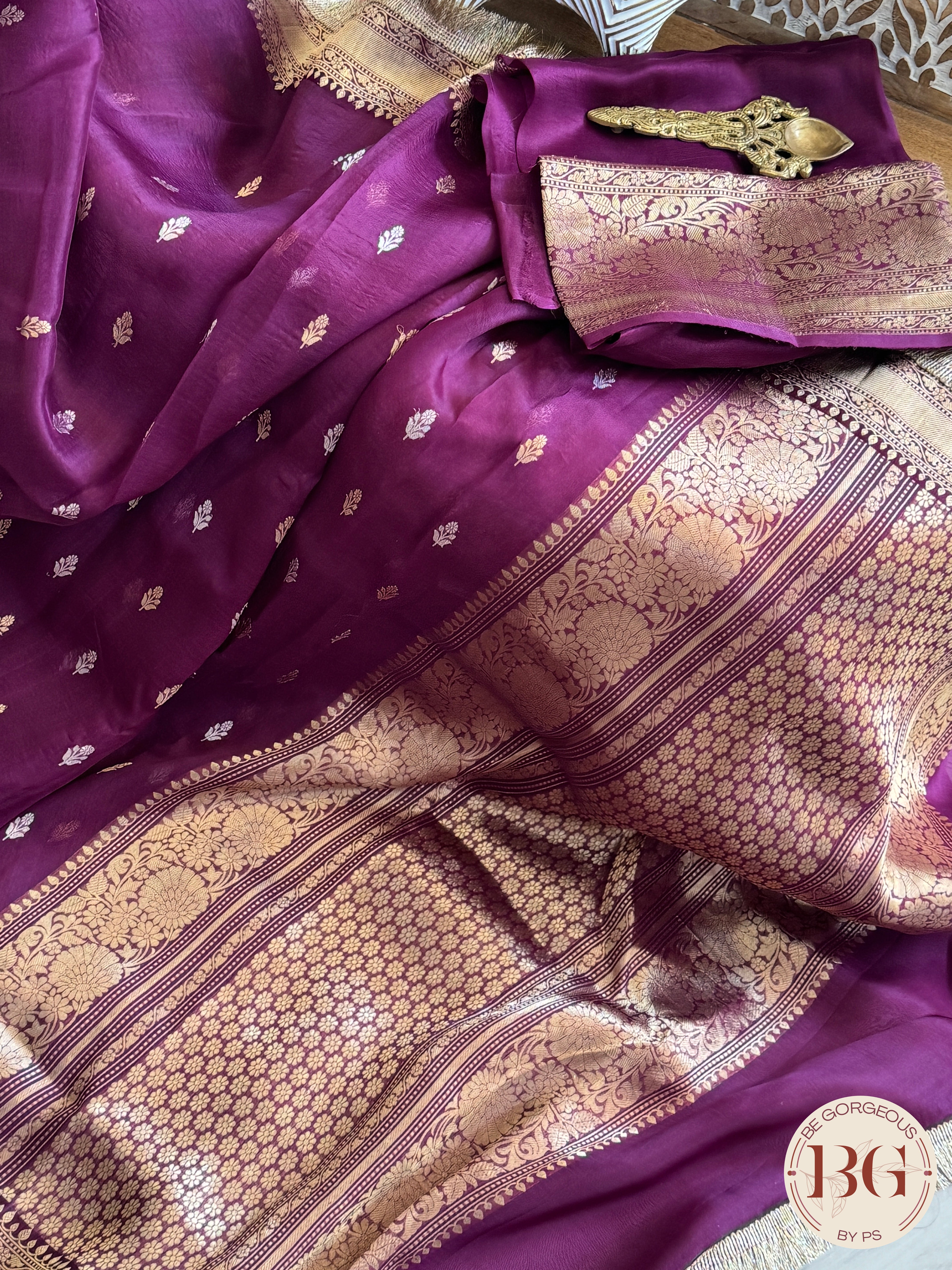 Banarasi kora organza with gota kinaari handloom silk mark certified saree - Purple