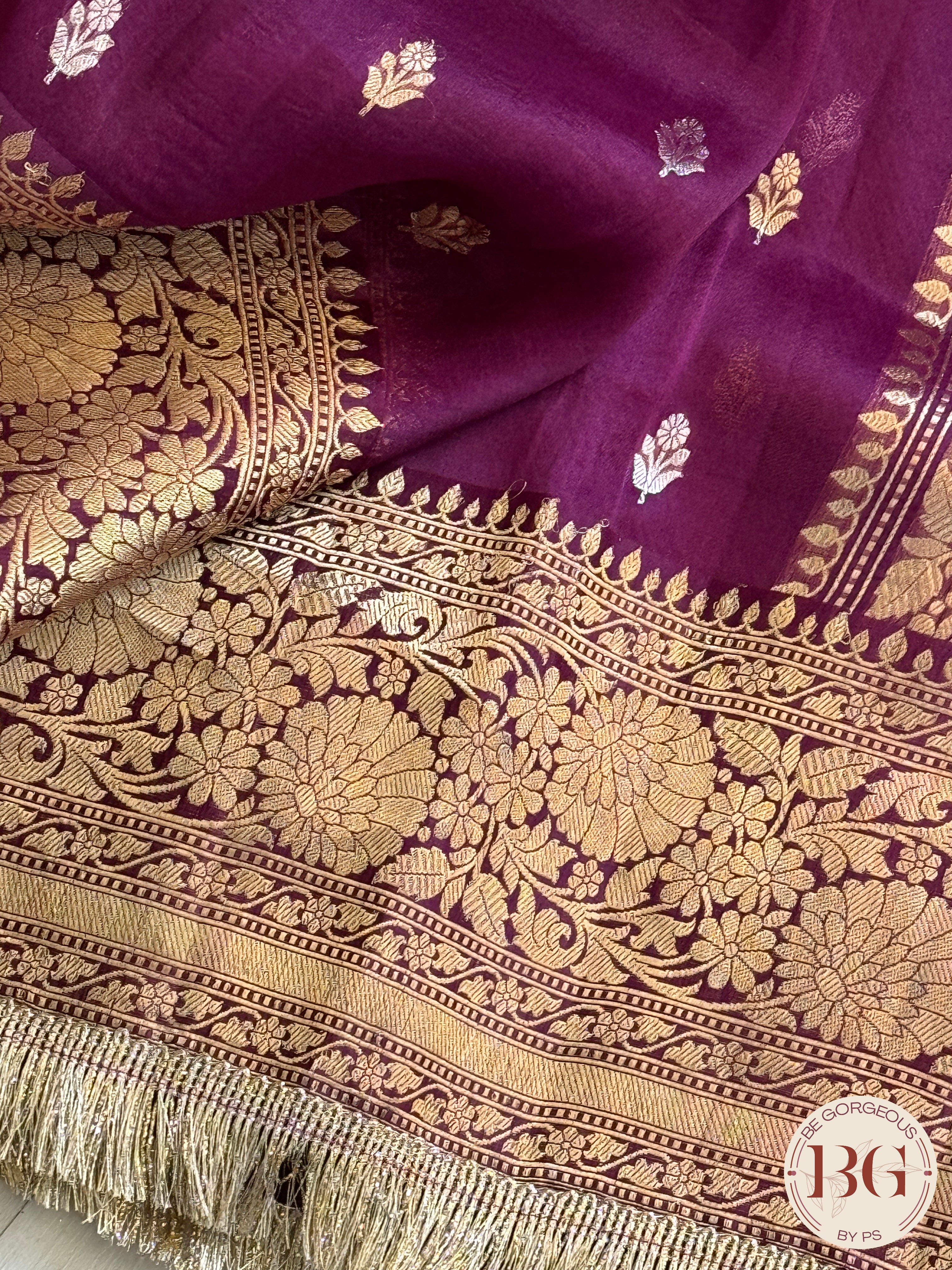 Banarasi kora organza with gota kinaari handloom silk mark certified saree - Purple