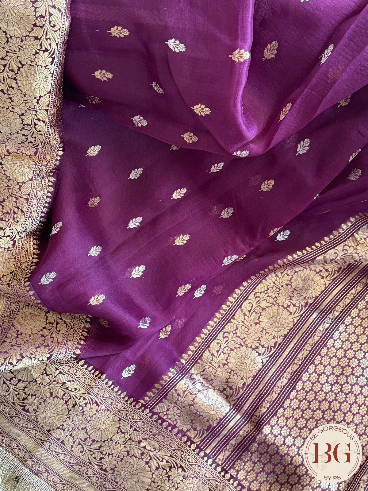 Banarasi kora organza with gota kinaari handloom silk mark certified saree - Purple