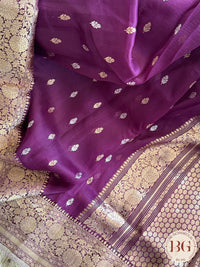 Banarasi kora organza with gota kinaari handloom silk mark certified saree - Purple