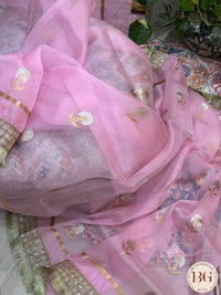 Banarasi Kora Organza silk mark certified saree with lace - Pink