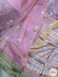 Banarasi Kora Organza silk mark certified saree with lace - Pink