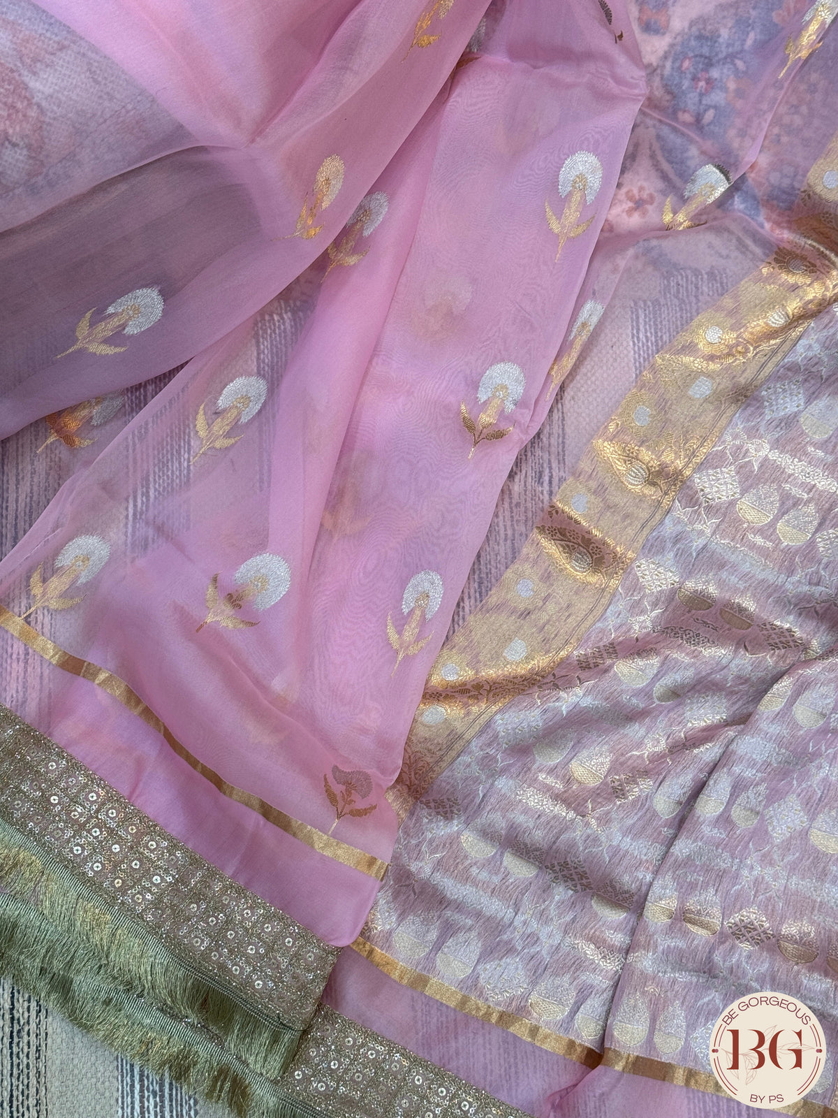 Banarasi Kora Organza silk mark certified saree with lace - Pink