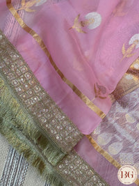 Banarasi Kora Organza silk mark certified saree with lace - Pink