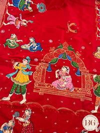 Pattachitra on bomkai silk with doli theme - red