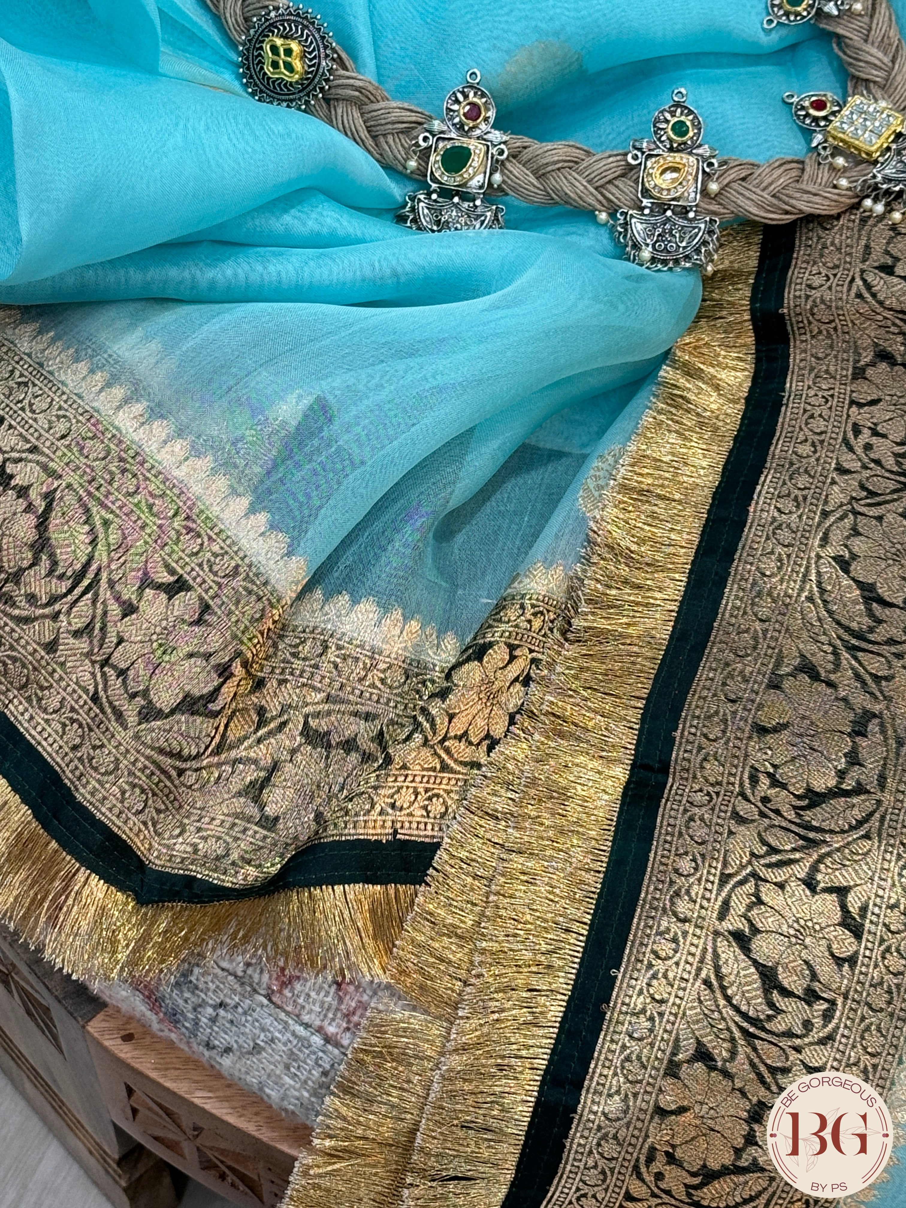 Banarasi Kora Organza silk mark certified saree with lace - Light Blue