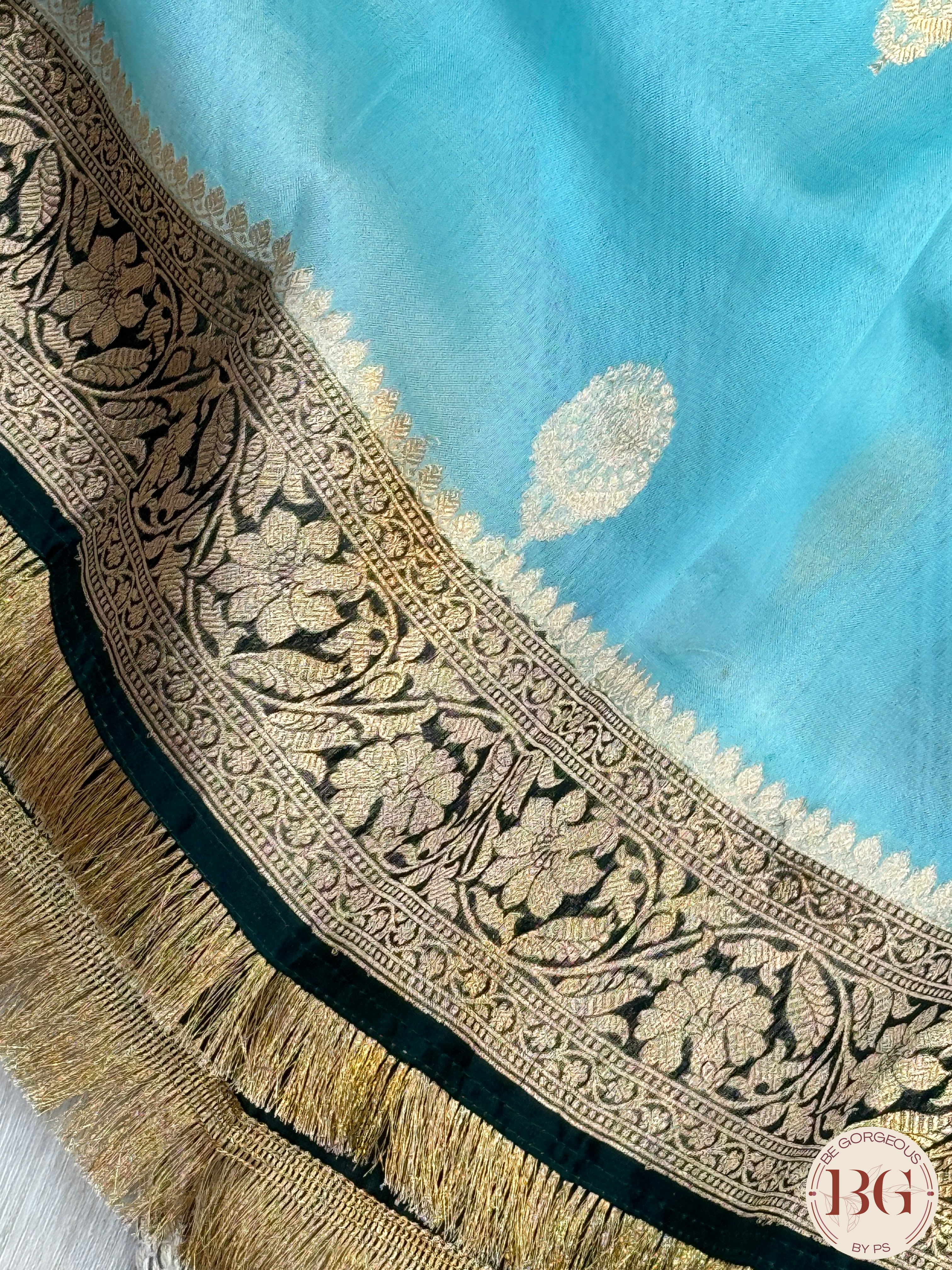 Banarasi Kora Organza silk mark certified saree with lace - Light Blue