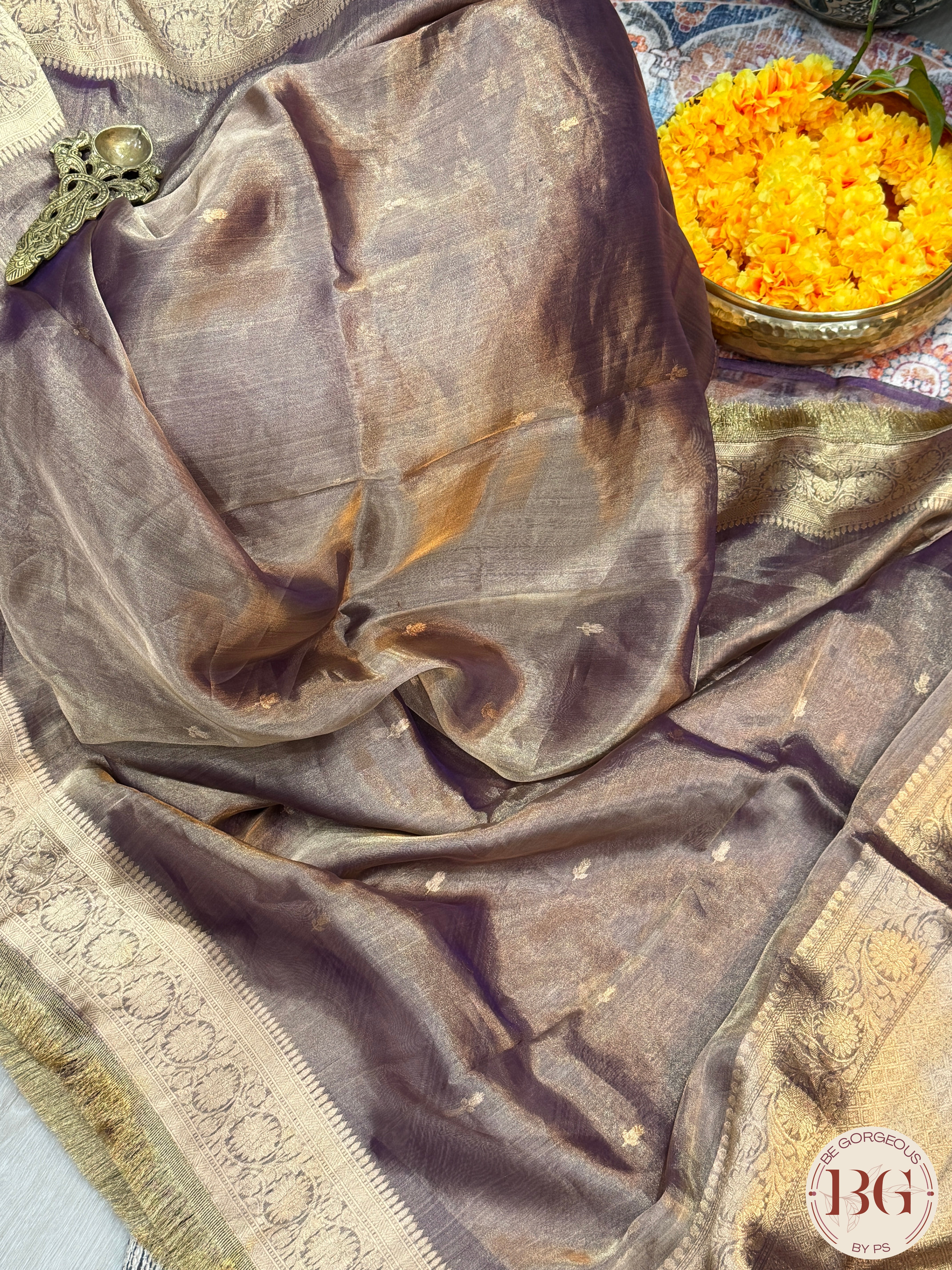 Banarasi Tissue silk mark certified saree with lace - Purple