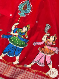 Pattachitra on bomkai silk with doli theme - red