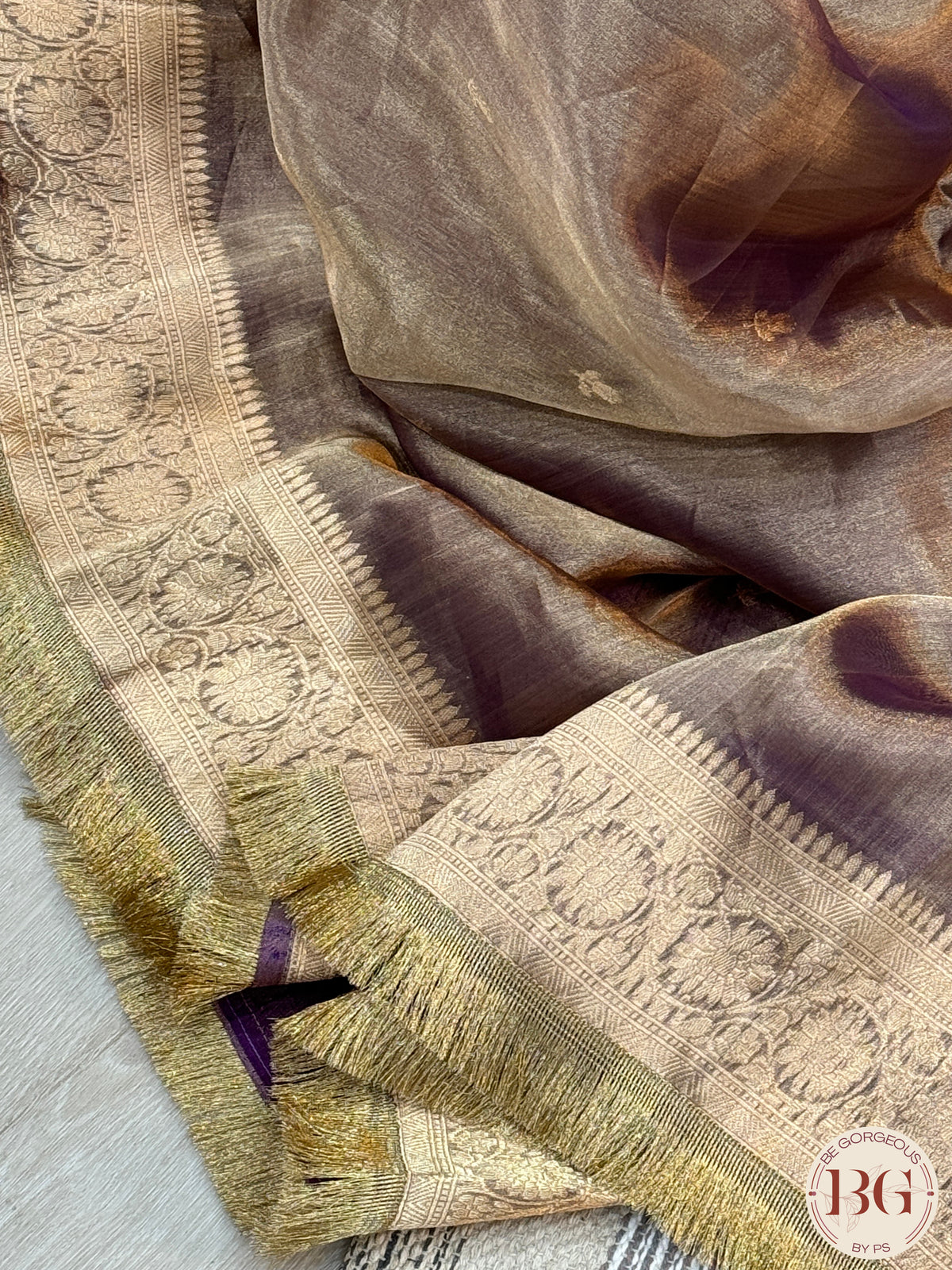 Banarasi Tissue silk mark certified saree with lace - Purple