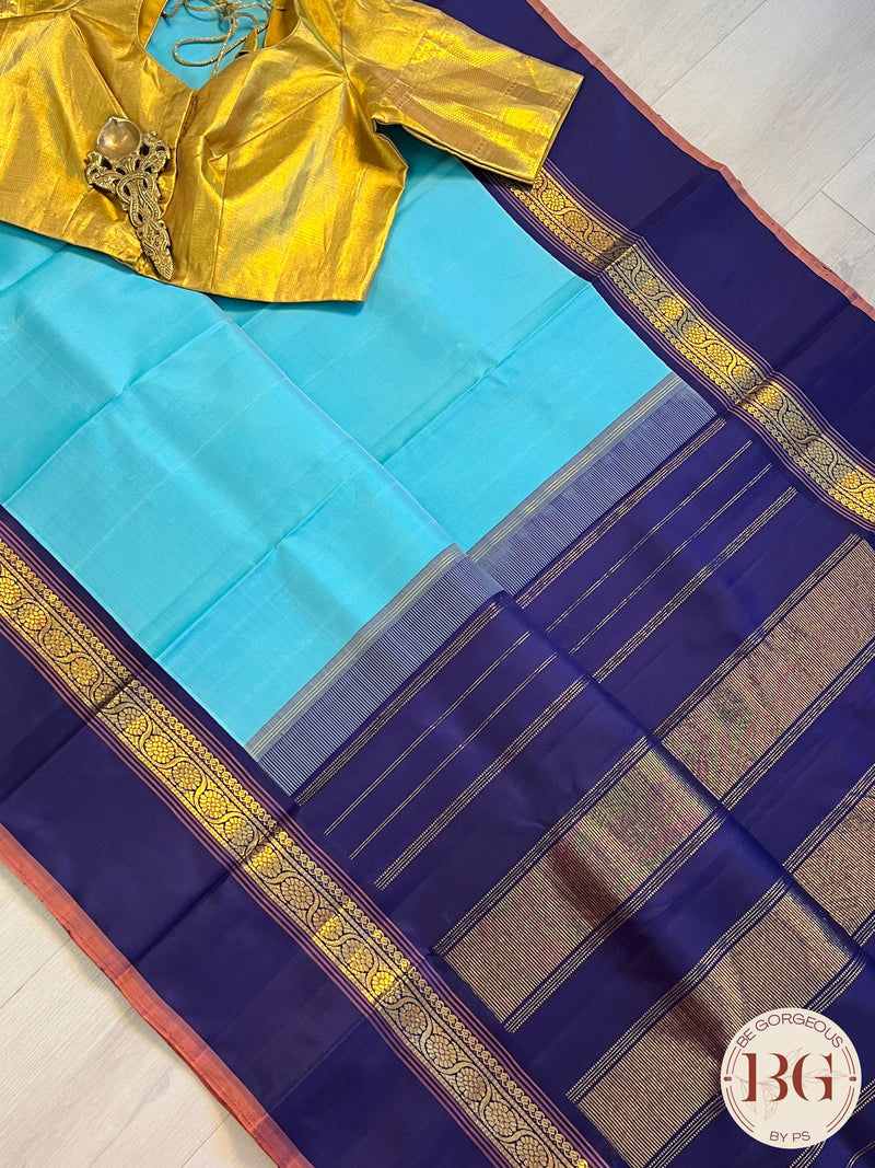 Pure Kanjeevaram Handloom Silk saree color - sky blue