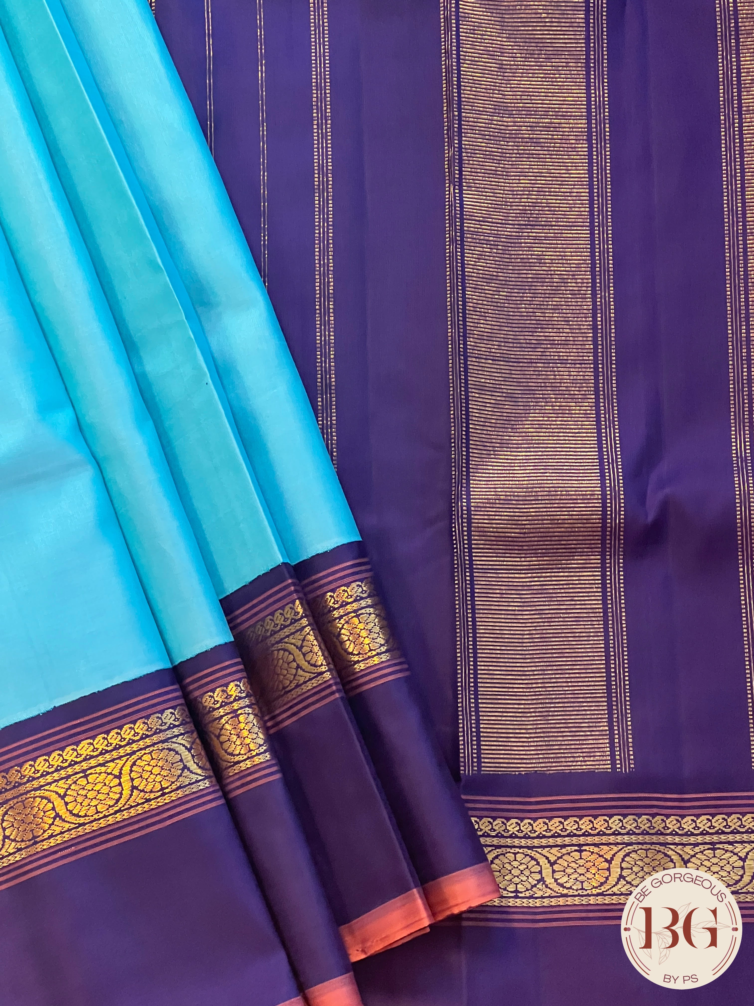 Pure Kanjeevaram Handloom Silk saree color - sky blue