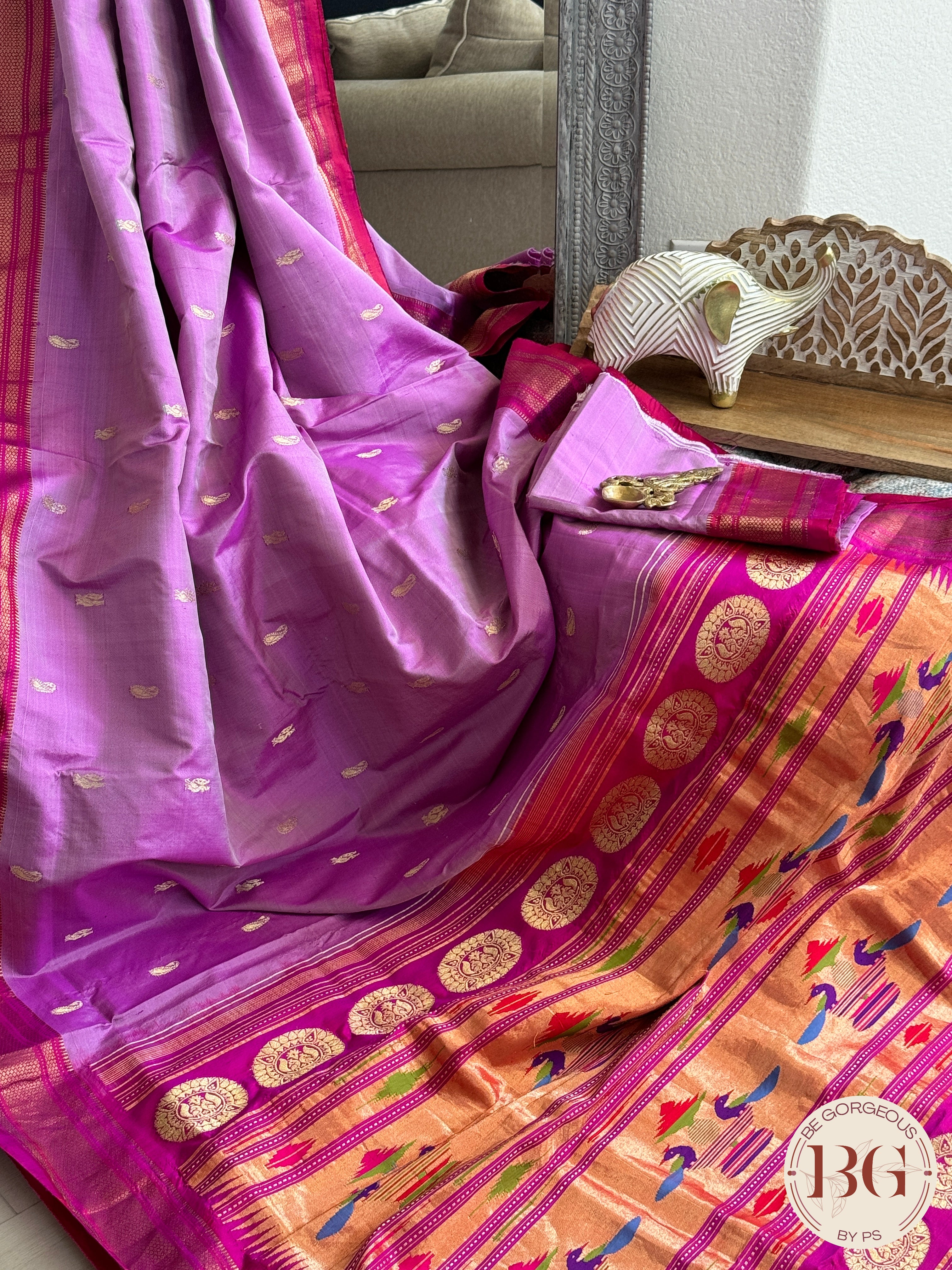 Paithani pure silk handloom maharani paithani - lavendar