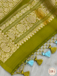 Banarasi Kora Organza silk mark certified saree with lace - Green Blue