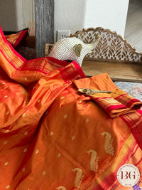 Paithani pure silk handloom shoulder peacock - Mustard Orange