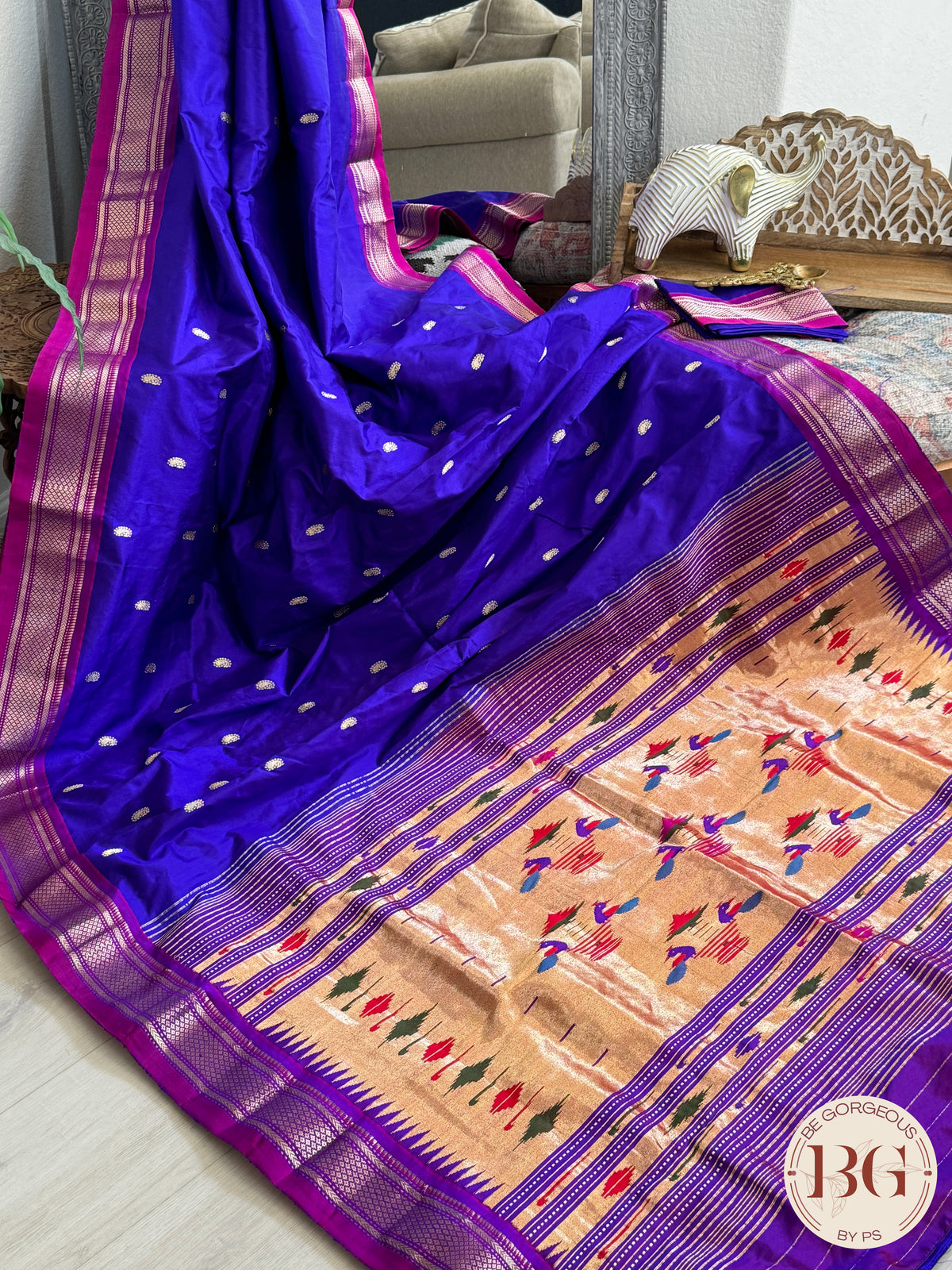 Paithani pure silk handloom - Purple Blue