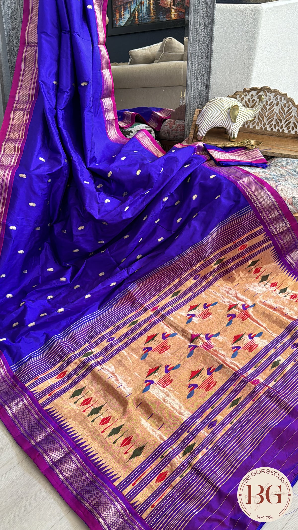 Paithani pure silk handloom - Purple Blue