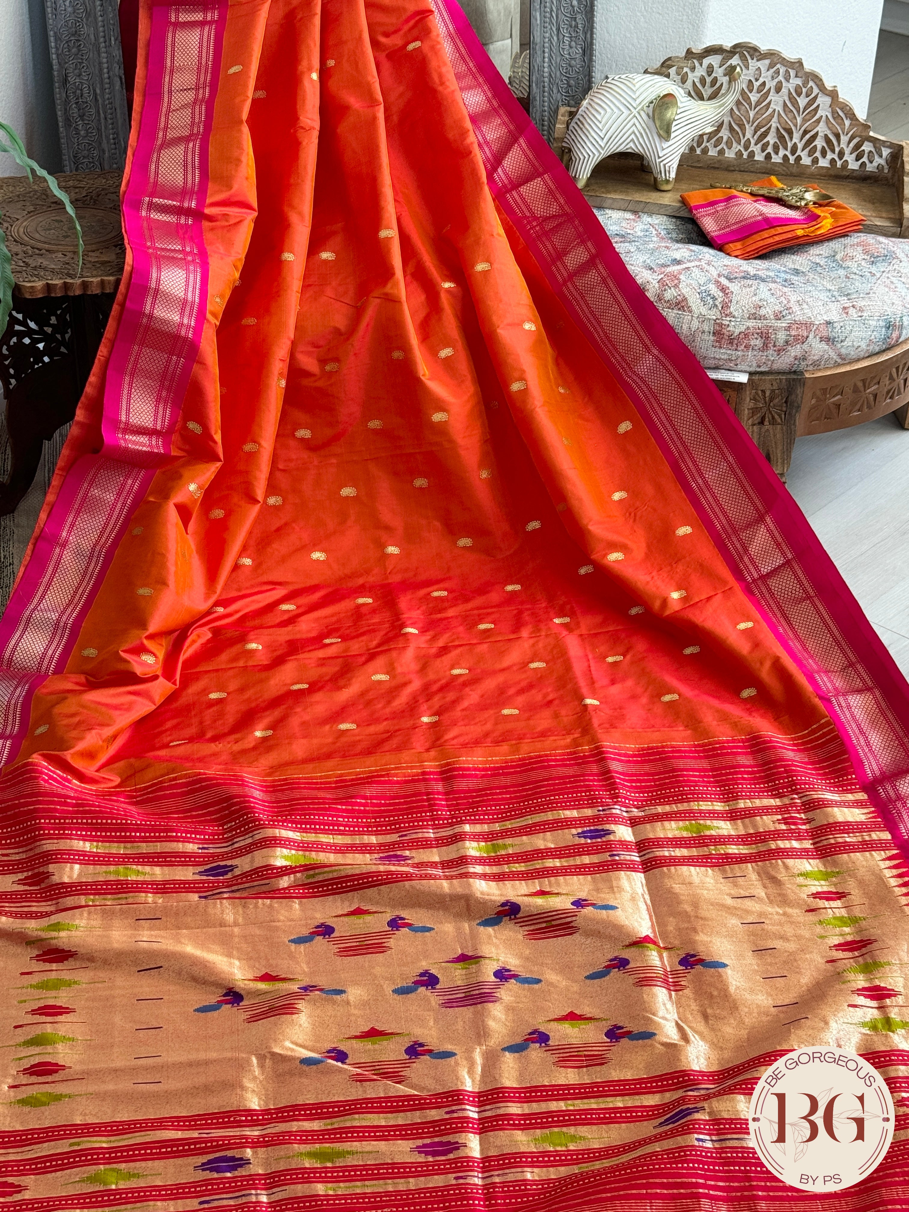 Paithani pure silk handloom - Orange