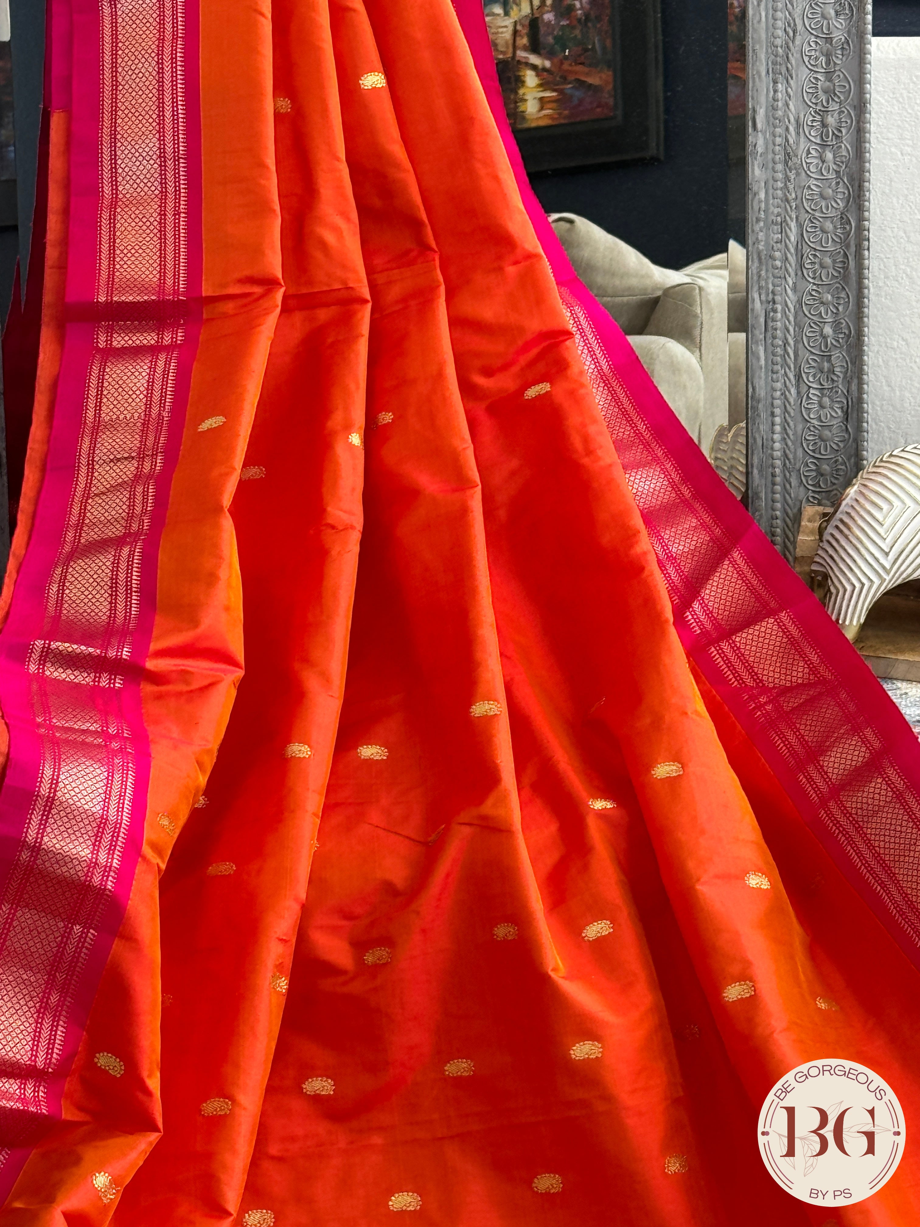 Paithani pure silk handloom - Orange