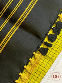Pure Kanjeevaram Silk Handloom saree color - light green & black