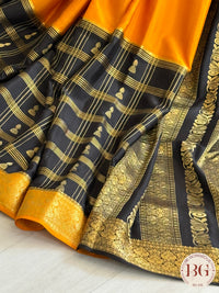 Mysore Pure Silk Handloom Saree - Yellow Black