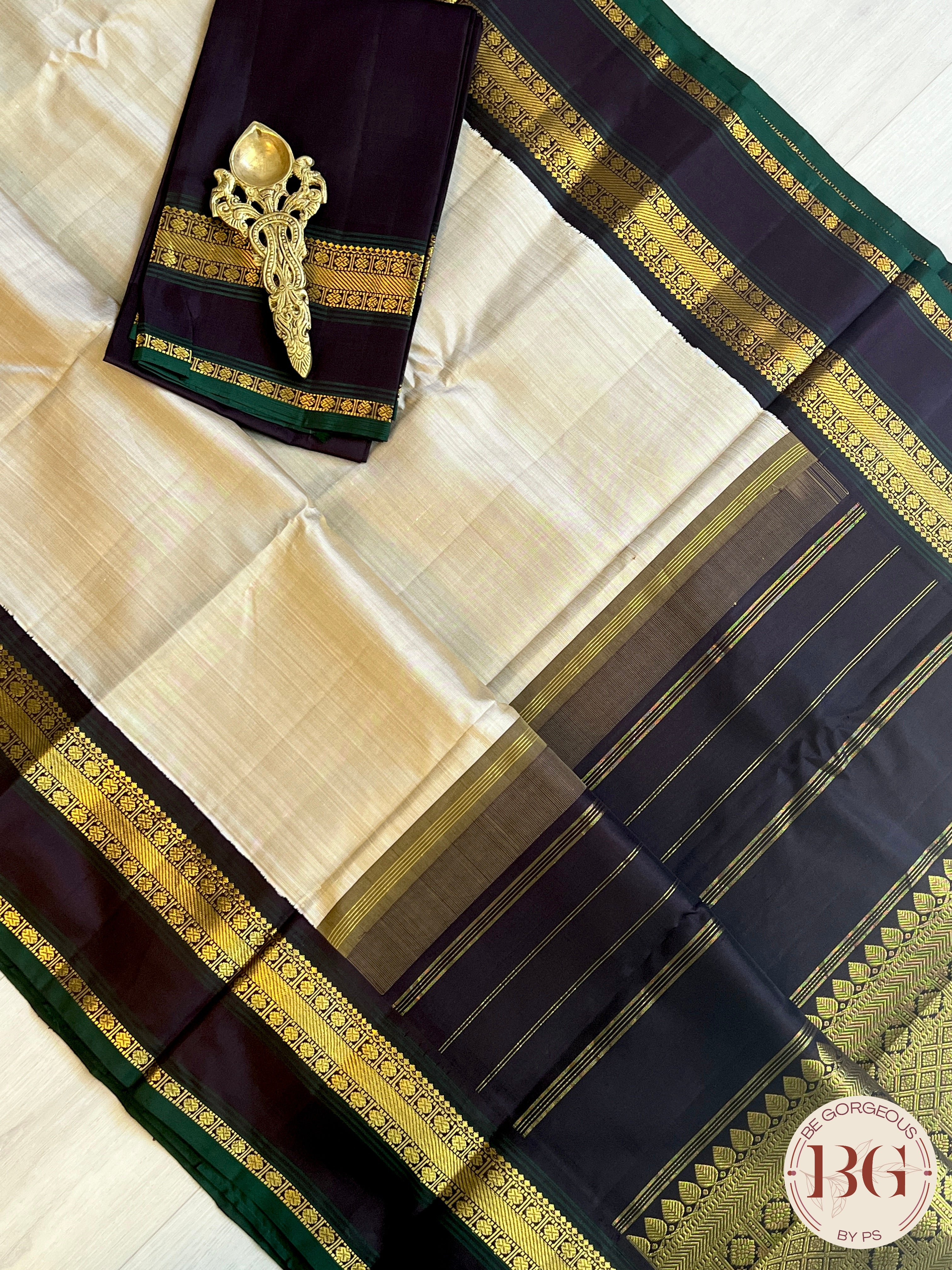 Pure Kanjeevaram Silk handloom saree color - beige black