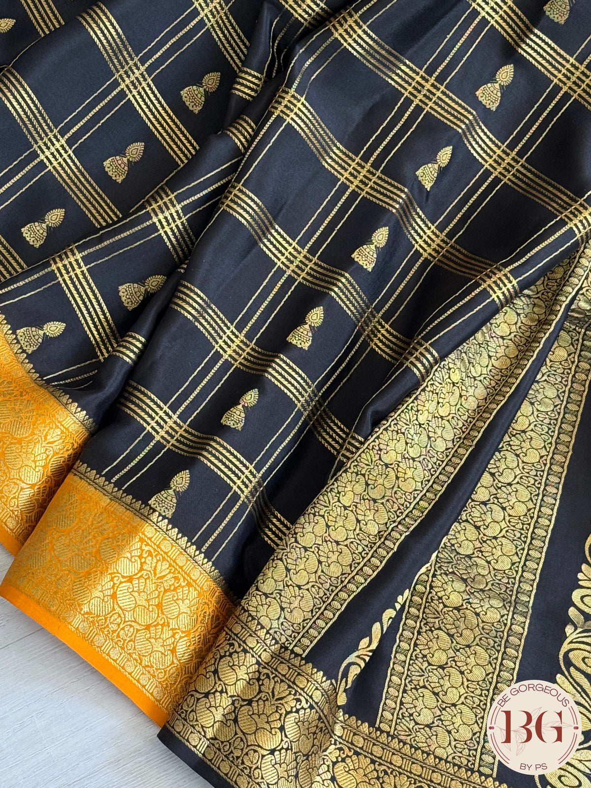 Mysore Pure Silk Handloom Saree - Yellow Black