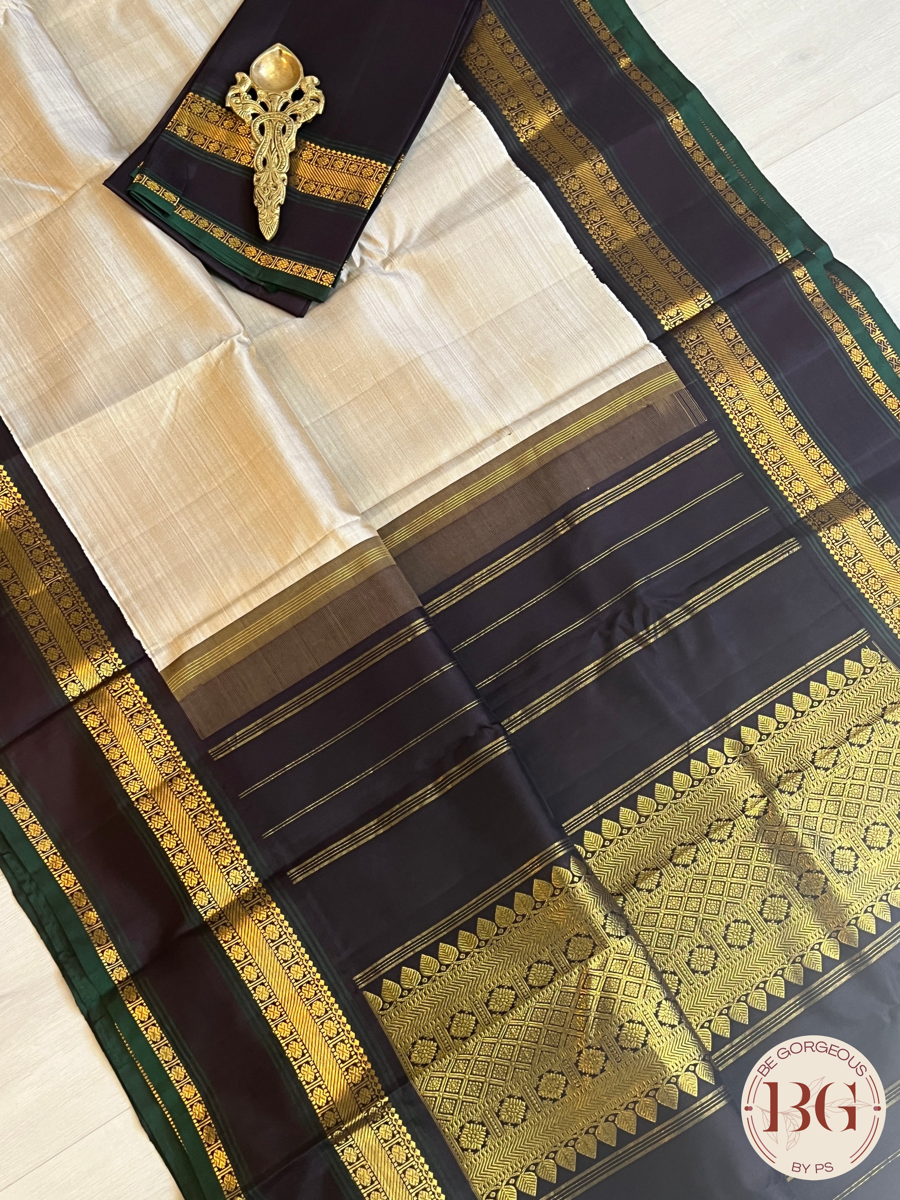 Pure Kanjeevaram Silk handloom saree color - beige black