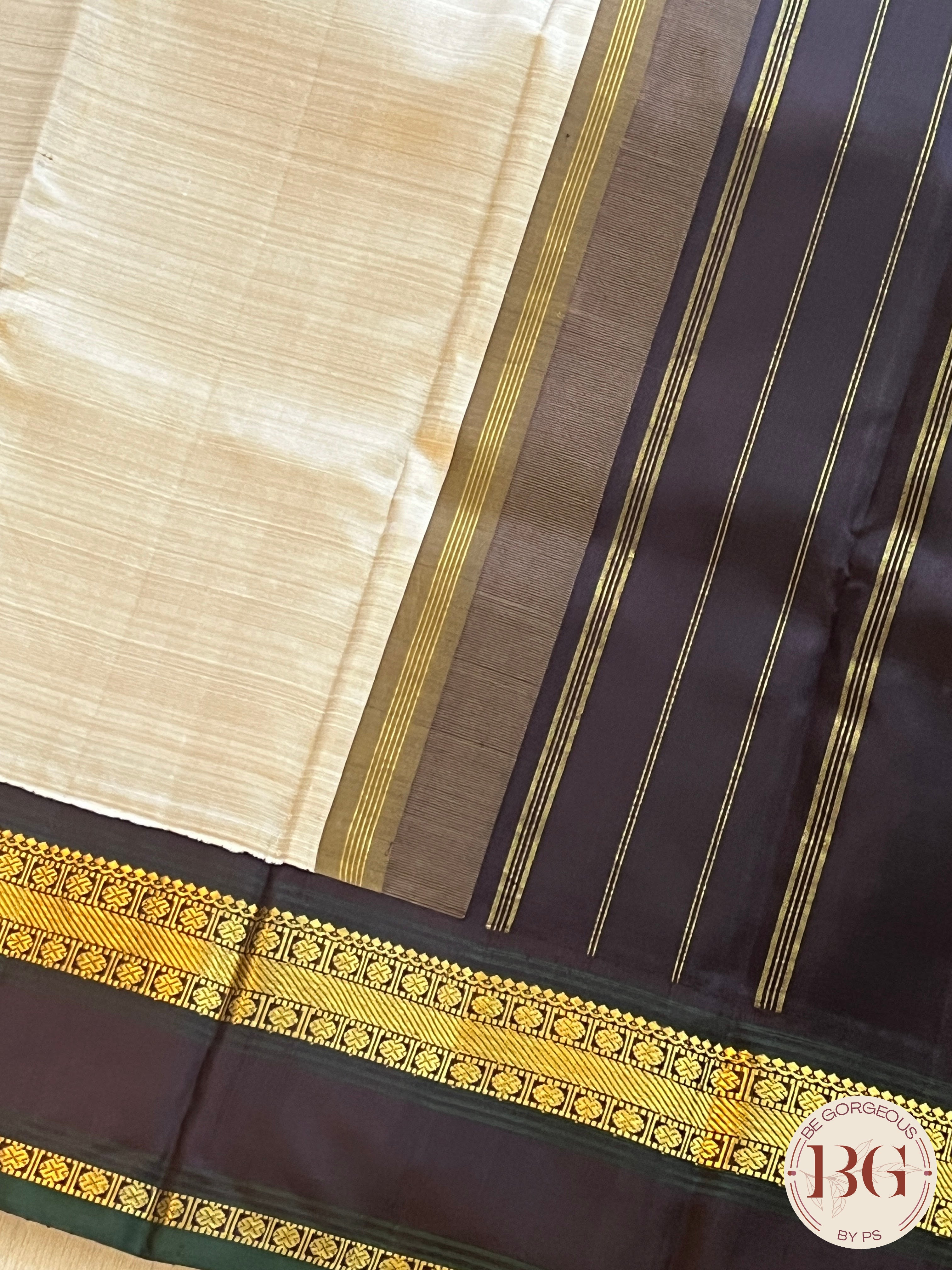 Pure Kanjeevaram Silk handloom saree color - beige black