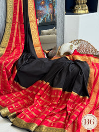 Mysore Pure Silk Handloom Saree - Red Black