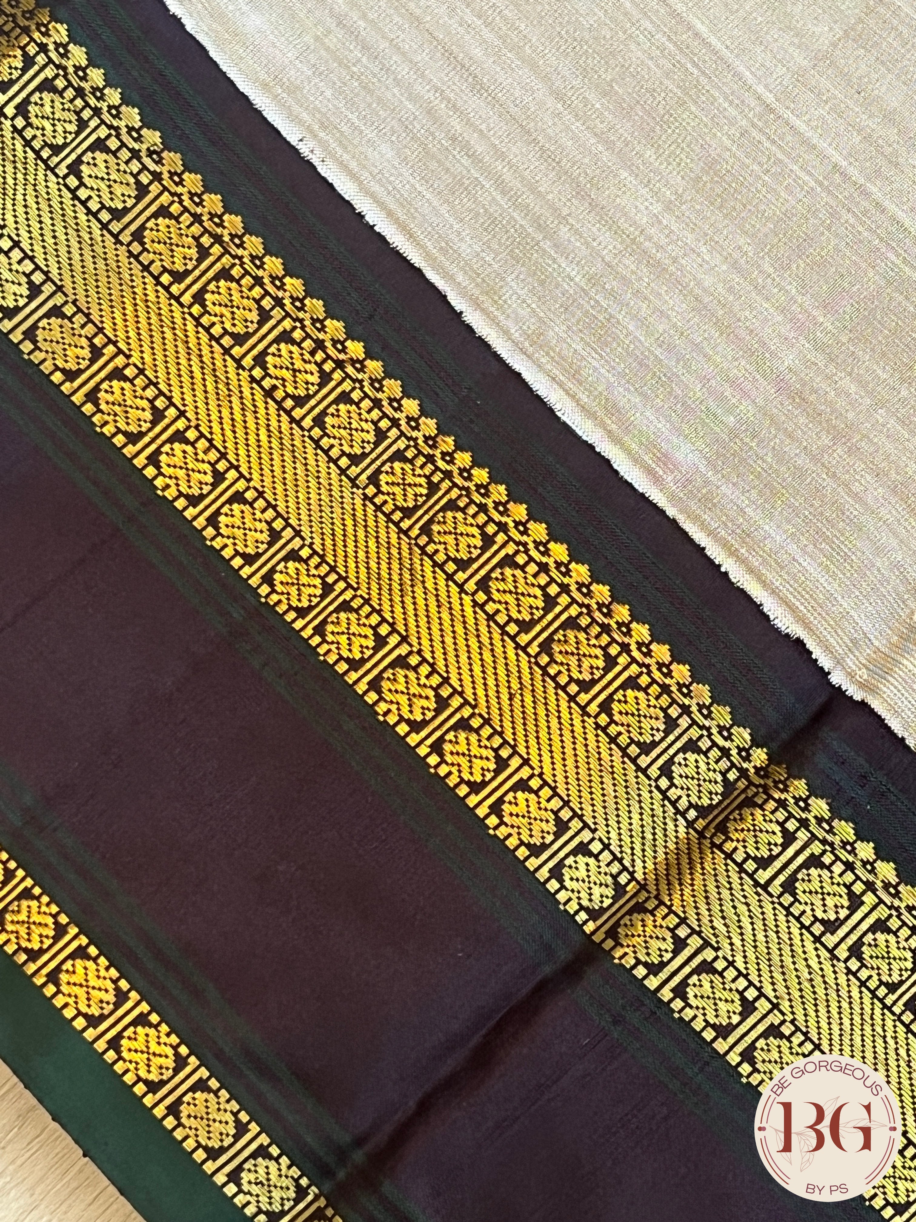 Pure Kanjeevaram Silk handloom saree color - beige black