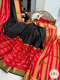 Mysore Pure Silk Handloom Saree - Red Black