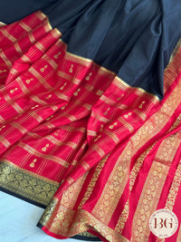 Mysore Pure Silk Handloom Saree - Red Black