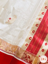 Pure Garad Silk Ambiya design saree color - white red