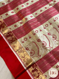 Pure Garad Silk Ambiya design saree color - white red