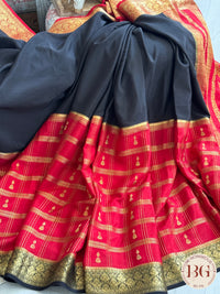 Mysore Pure Silk Handloom Saree - Red Black