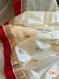 Pure Garad Silk Ambiya design saree color - white red