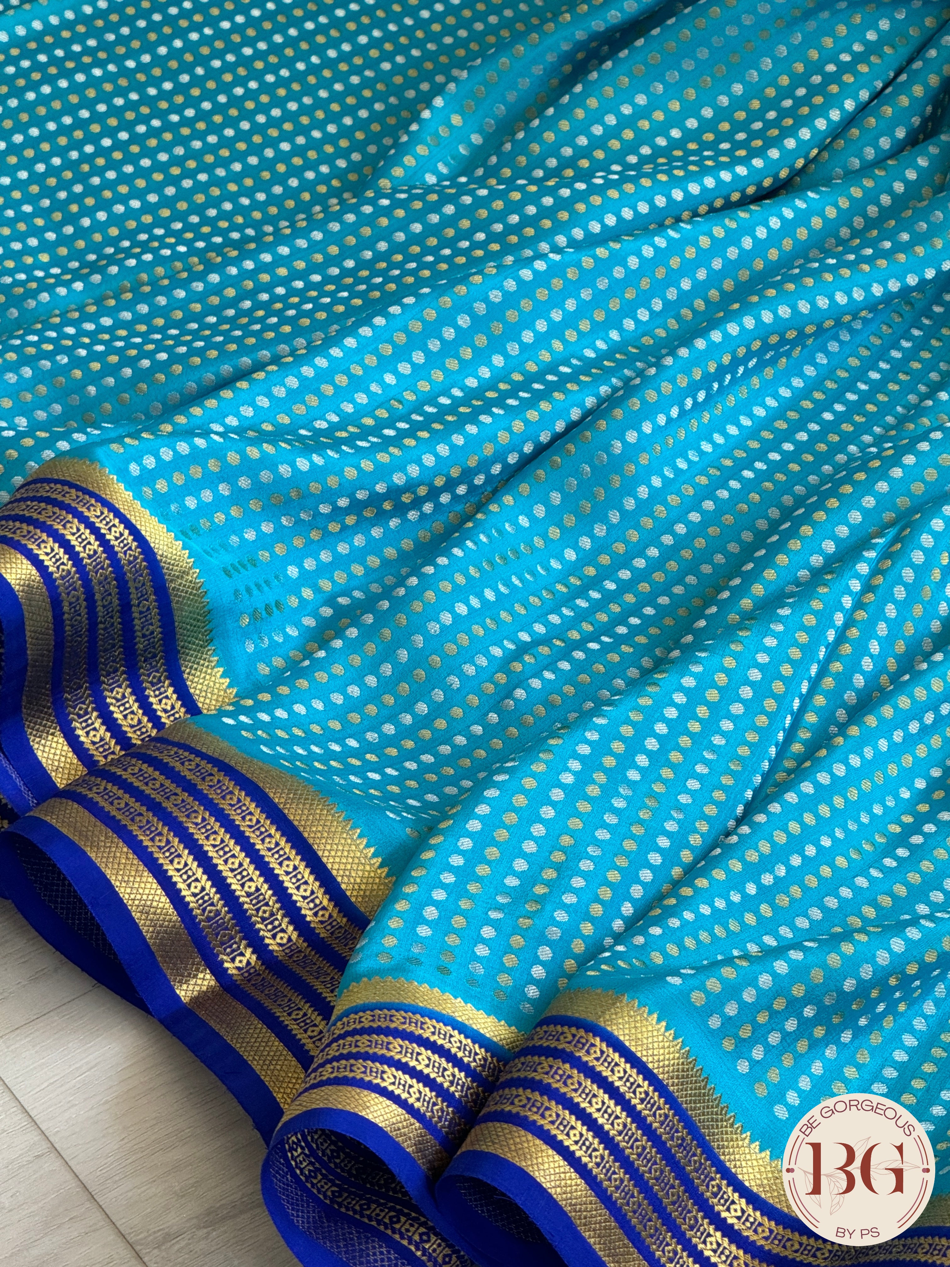 Mysore Pure Silk Handloom Saree - Light Blue Dark Blue