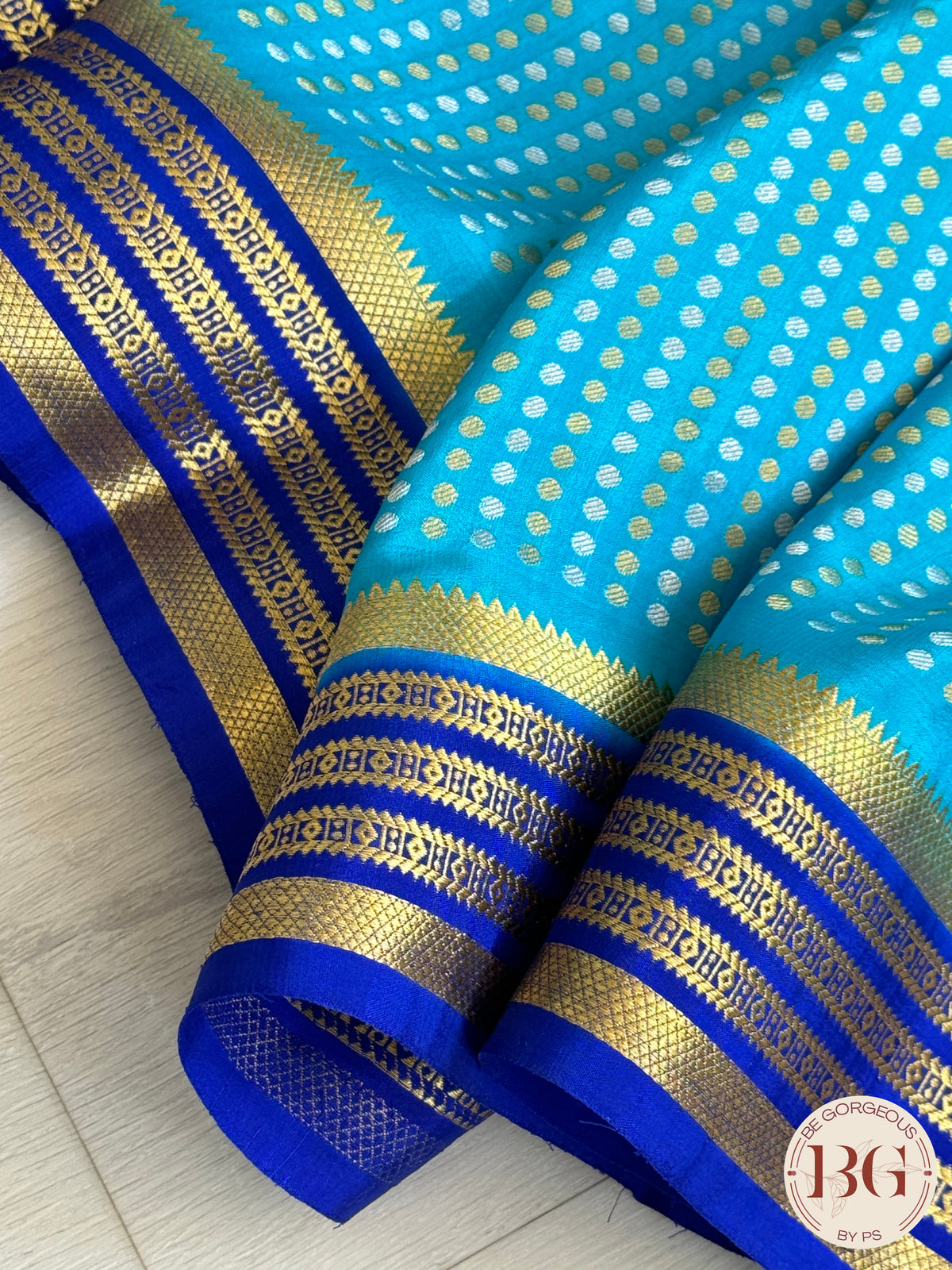 Mysore Pure Silk Handloom Saree - Light Blue Dark Blue