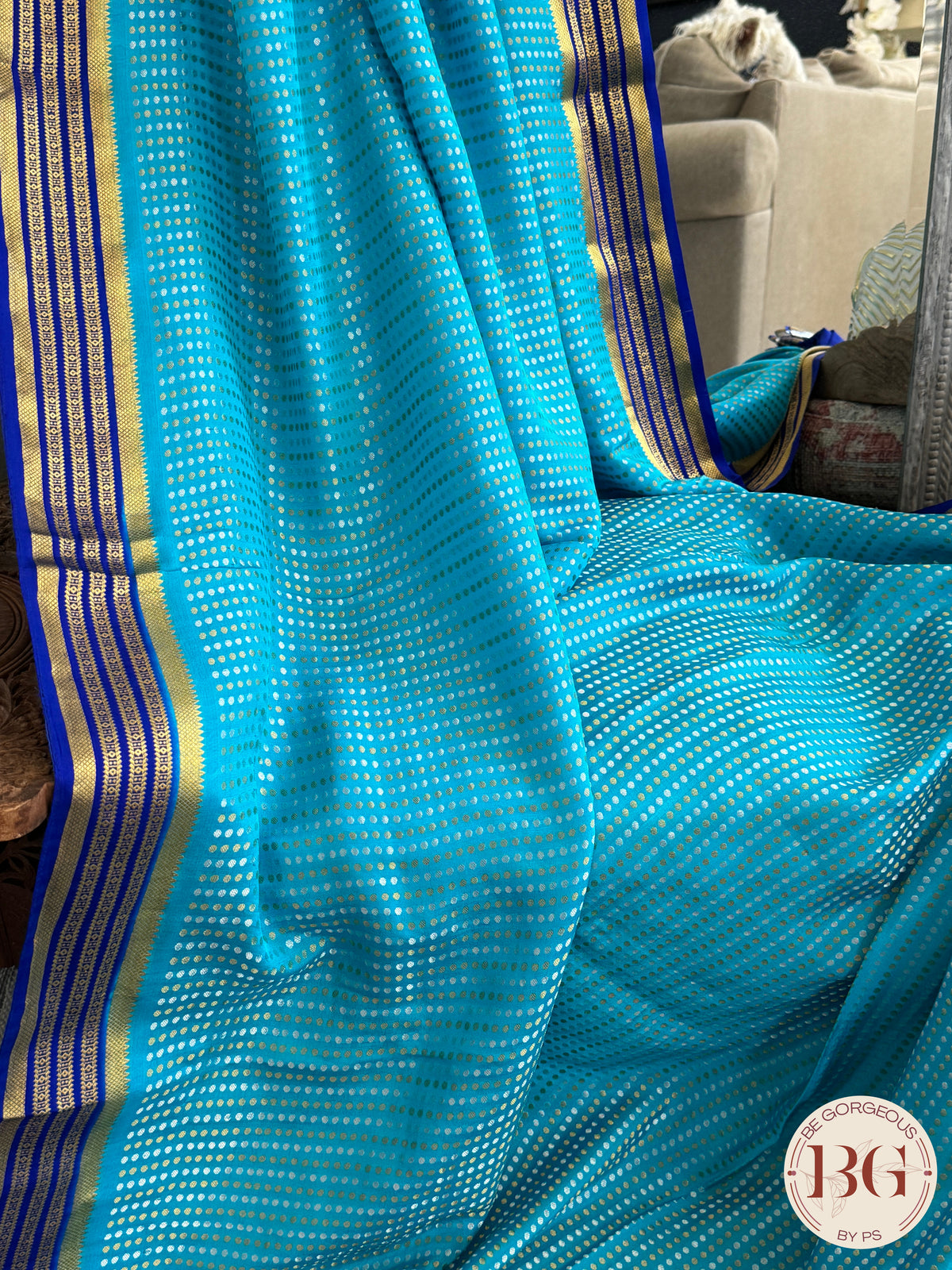 Mysore Pure Silk Handloom Saree - Light Blue Dark Blue