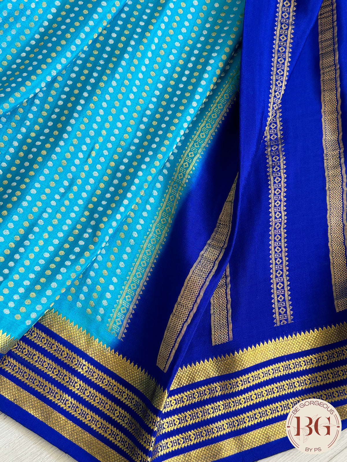 Mysore Pure Silk Handloom Saree - Light Blue Dark Blue