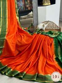 Mysore Pure Silk Handloom Saree - Orange Green