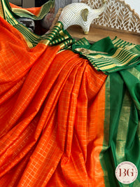 Mysore Pure Silk Handloom Saree - Orange Green